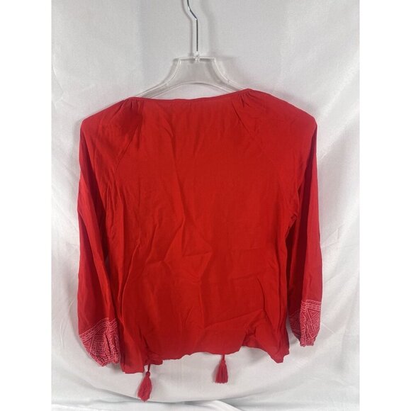 SAVANNA JANE Boho Floral Embroidered Tasseled Long-Sleeve Blouse Size S - Picture 3 of 8